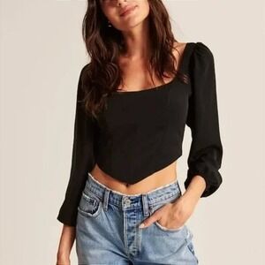 Abercrombie &‎ Fitch Sweetheart Long Sleeve Cropped Corset Top XS Black EUC